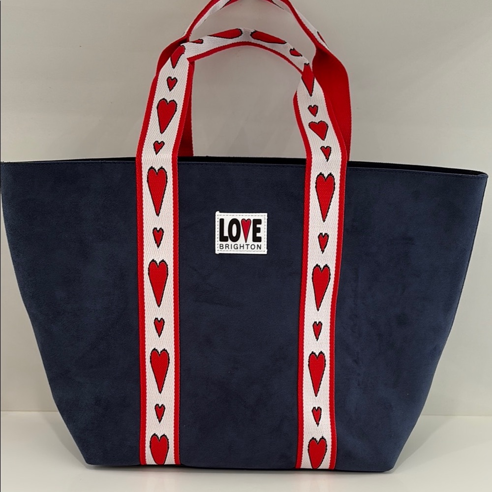 Brighton Heart-Patterned Blue and Red Tote Bag NWOT